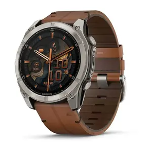 Умные часы GARMIN Fenix 8 51 мм Titanium, 1,4" AMOLED 454×454, GPS, Wi‑Fi, 32 ГБ, кожаный ремешок