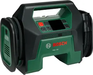 Компрессор воздуха Bosch PAO 18V (без аккумулятора) — давление 10 бар, расход 30 л/мин, питание от батареи, габариты 133×284×205 мм