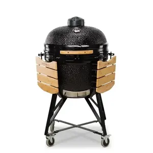 Keramiskais ogļu grils Kamado Bono Limited 25" uz ratiņiem, melns, apaļa restīte, 640×800×1250 mm