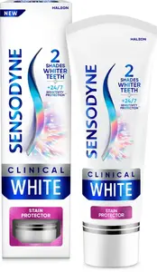 Zobu pasta Sensodyne Clinical White Stain Protector 75 ml — jutīgu zobu pasta, traipu aizsardzība