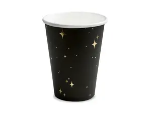 Disposable paper cups PartyDeco KPP27-010-EU1 — 260 ml, black and gold, pack of 6