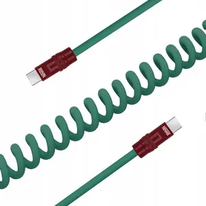 USB-C to USB-C cable Newell NL5358, 100 W, 1.5 m, silicone spiral, green‑burgundy