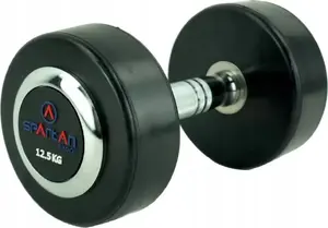 Hantelis SPARTAN 12,5 kg ar gumijas pārklājumu — svars 12,5 kg, viena rokas hantelis