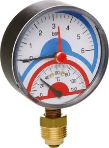 Pressure‑temperature thermomanometer Sourcing 91258AD06120 — 1/2.6 bar, up to 120°C, low connection