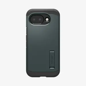Защитный чехол Spigen Tough Armor (Mag Fit) для Google Pixel 10a — PC/TPU с пеной, тёмно-зелёный, для экрана до 6,3", подставка