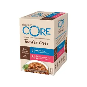 Mitrs kaķu barības Sheba Wellness CORE Tender Cuts Tuna Selection multipaks 85 g bezgraudu, pieaugušiem