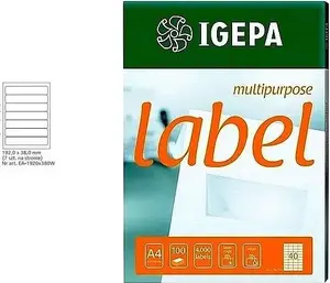 Etiķešu lapas Mondi ETYKIETY A4 IGEPA 192 × 38,0 mm baltas, 100 gab.