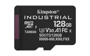 MicroSDXC flash card KINGSTON 128GB Industrial UHS-I Class 10 U3 V30 (read 100MB/s, write 80MB/s) pSLC – no adapter