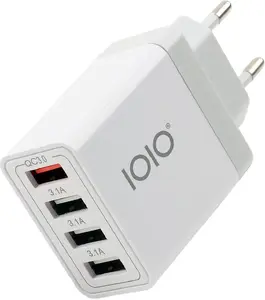 Lādētājs Olympia IOIO UL4 — 3× USB‑A 3.1 + 1× USB‑A Quick Charge 3.0, balts