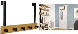 Wall coat rack UNiLUX KARAKO, 5 hooks, natural bamboo and black stainless steel, wall-mounted