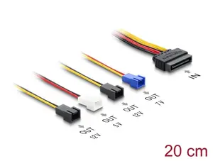 Power cable DELOCK SATA 15-pin to 4×2-pin fan (12V / 7V / 5V), 20 cm