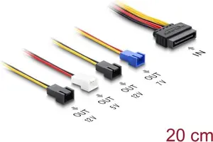 Barošanas kabelis DELOCK SATA 15 kontaktu uz 4×2 kontaktu ventilatoru (12V/7V/5V), 20 cm