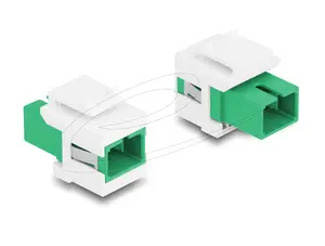 Keystone module DELOCK 87120 SC single‑port flat adapter, green/white, 16.5×27.4×21.9 mm