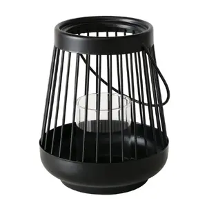 Candle Lantern Boltze Laterna H16cm, black glass and metal candleholder