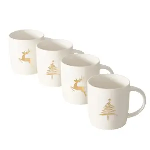 Porcelain mug Boltze BRILLY 320 ml, two designs, white with gold decor