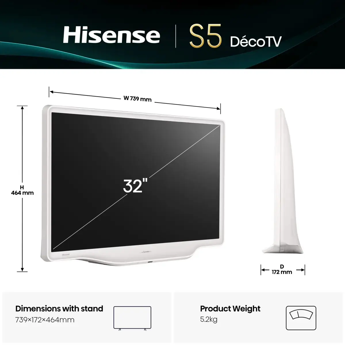 Hisense 32S5Q Смарт ТВ 32" Full HD Белый Photo 20