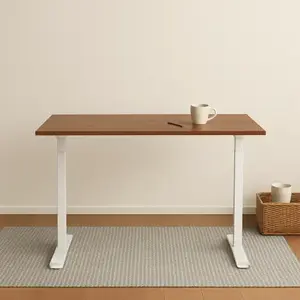 Regulējama augstuma galda up up Bjorn White ar L izmēra galdvirsmu Dark Walnut, modelis KD-57051PT/W-IA-ED22-60M