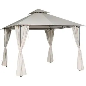BESK garden canopy 3x3 m, metal frame, two-tier roof, beige UV-resistant cover, fabric sidewalls