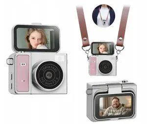 Digital camera Xrec X7 compact retro pendant/keychain 2K video rotatable screen pink-gray