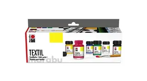 Textile paint set Vrige 6×15 ml (90 ml) – Black, Blue, Green, Red, White, Yellow