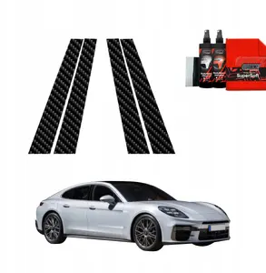 Protective carbon-style pillar film GrizzGlass BodyShield for Porsche Panamera II (2016–2024) set 4-in-1