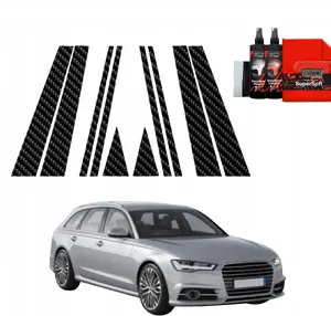 Protective carbon-look pillar film GrizzGlass BodyShield for Audi A6 C7 Avant Facelifting (2014–2018) set 10-in-1