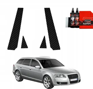 GrizzGlass carbon-style pillar film BodyShield for Audi A6 C6 Avant (2004–2008) set 4-in-1