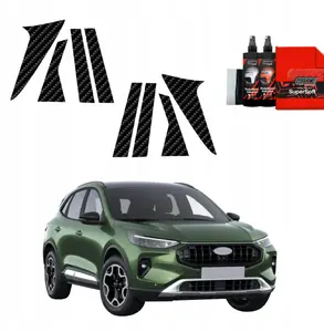 Aizsargplēve ar oglekļa imitāciju GrizzGlass BodyShield uz statņiem Ford Kuga Titanium Facelift 2024–2025 komplekts 8‑1