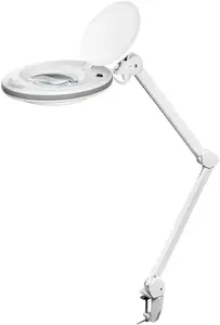 LED magnifying lamp GOOBAY 60360 with clamp — 8 W, 1.75×, 127 mm glass lens, 230 V, white, adjustable arm