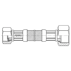 Подводящий гибкий шланг FERRO PWS72 в стальной оплётке, на резьбе 1/2" x 3/4", длина 35 см, с прокладкой
