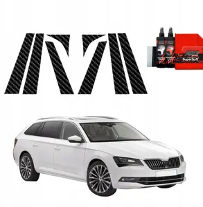 Carbon-look pillar film GrizzGlass BodyShield for Škoda Superb 3 Combi (2015–2019) set 8-in-1