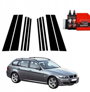 Melna aizsargplēve uz statņiem GrizzGlass BodyShield BMW 3 Series E91 Touring LCI (2008–2012) — komplekts 10‑1