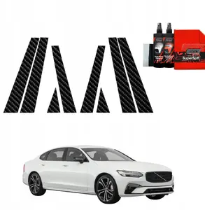 Carbon-look pillar film GrizzGlass BodyShield for Volvo S90 Sedan (2016–2020) set 8-in-1