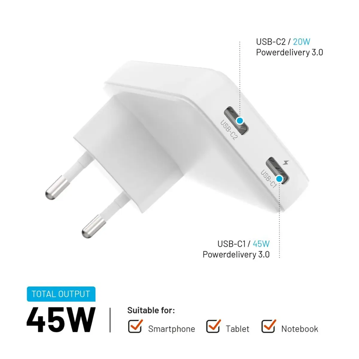 FIXED Slim 2xUSB-C GaN PD 45W lādētājs Photo 3