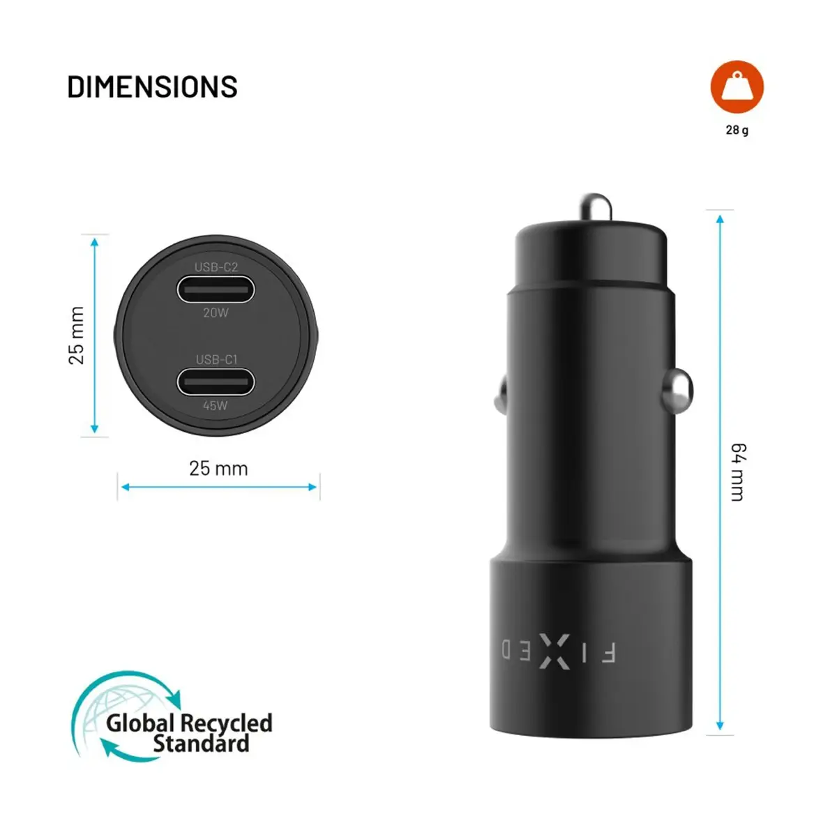 FIXED Dual USB-C auto lādētājs 65W PD 3.0 Photo 3