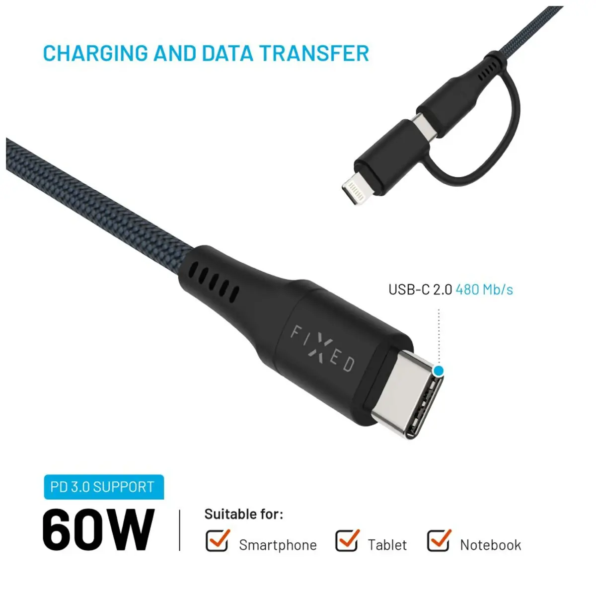 FIXED USB-C/USB-C-Lightning kabelis 3 m Photo 4