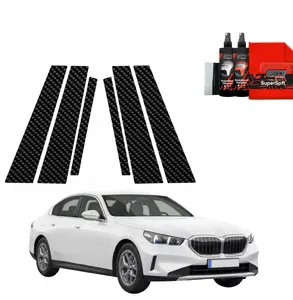 Protective carbon-look pillar film GrizzGlass BodyShield for BMW 5 Sedan G60 520i 2024–2025 set 6-in-1