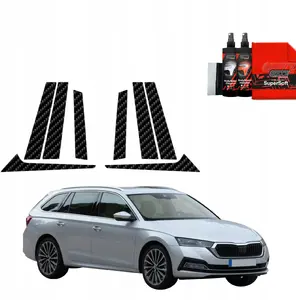 Aizsargplēve ar oglekļa izskatu GrizzGlass BodyShield uz statņiem Skoda Octavia 4 Universal (2019–2024) komplekts 8‑in‑1