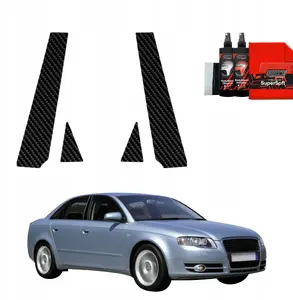 Protective carbon-style pillar film GrizzGlass BodyShield for Audi A4 B7 Sedan (2004–2008) – set for 4 pillars