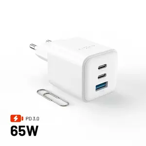 Сетевое зарядное устройство FIXED GaNFIXEDMini с 2× USB-C, 1× USB-A, USB‑PD 65 Вт, белое