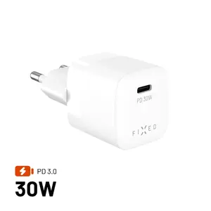 Wall charger FIXED FIXCG30M-C-WH, GaN, 30 W, USB-C PD, compact white