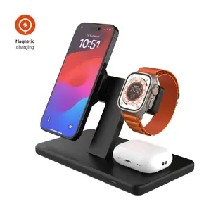 Pārnēsājams iekštelpu lādētājs FIXED MagPowerstation — bezvadu ātrā uzlāde, USB strāvas avots, 2 USB‑C porti, priekš viedtālruņa, pulksteņa, austiņām, melns