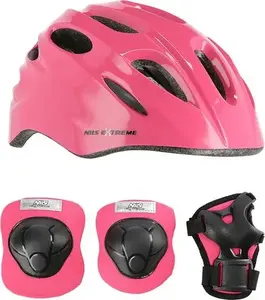 Children's helmet and protective pads set, nils extreme MTW01+H210, size XS, pink
