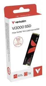 SSD M.2 NVMe Verbatim Vi3000 512GB PCIe — 3100 MB/s read, 2100 MB/s write