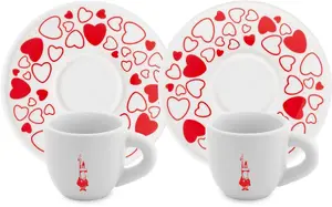 BIALETTI Moka Herz 2-cup coffee maker set with saucers