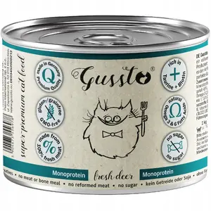 Wet cat food GUSSTO 200 g pouch Fresh Deer — complete adult cat meal with venison