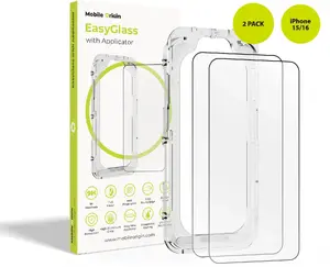 Защитное закалённое стекло MOBILE ORIGIN EasyGlass с аппликатором для iPhone 15/16 — 2 шт.