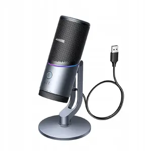 Galda mikrofons UGREEN CM769 ar USB-A un RGB LED, sudraba