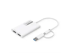 USB video adapteris ROLINE 12.03.3207 — līdz 3840×2160, USB 2.0 / 3.2 Gen1, Type-A un Type-C, balts