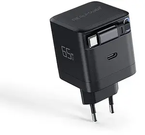 Charger RealPower GaN 65W black — 65 W output, 2× USB Type‑C ports